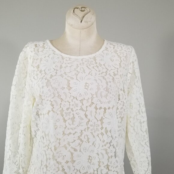Limited Sheer Lace Blouse Chantilly Womens Top Scalloped Sz XS Floral Ivory NWT - Picture 2 of 8